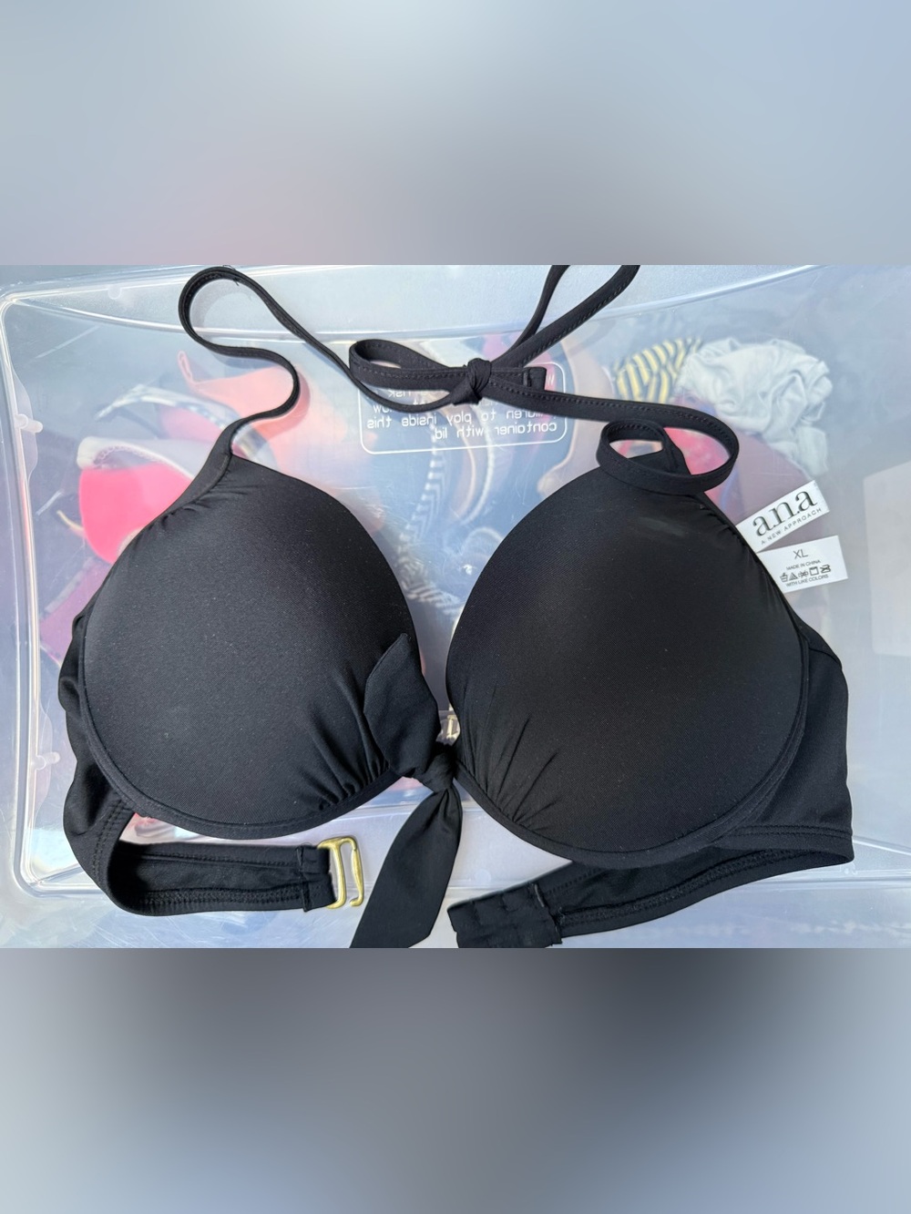 a.n.a Black Tie-Front Padded Halter Bikini Top